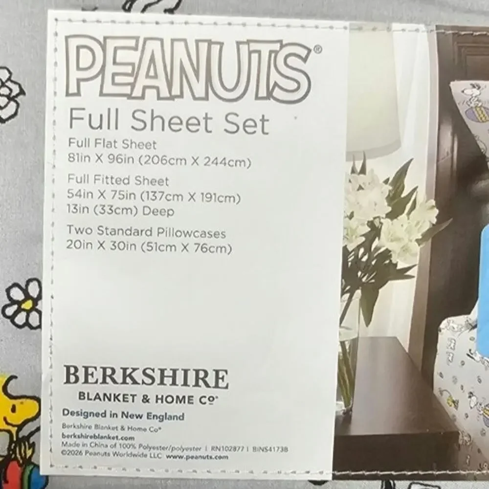 Berkshire Blanket & Home Co. Peanuts Full Sheet Set Pillowcase Flat Fitted Sheet